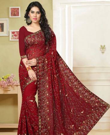 Picture of Stunning Maroon Designer Saree