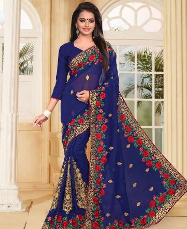 Picture of Superb Navy Blue Designer Saree