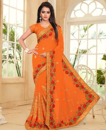 Picture of Pleasing Orange Designer Saree