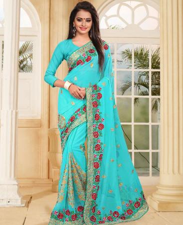 Picture of Alluring Aqua Blue Designer Saree