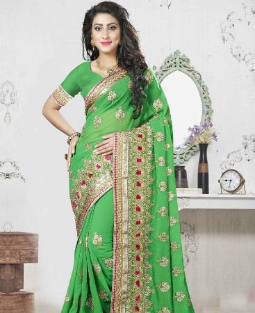 Picture of Elegant Green Georgette Saree