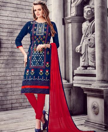 Picture of Beauteous Navy Blue Cotton Salwar Kameez