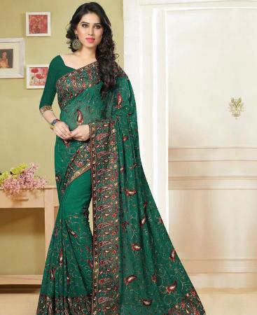 Picture of Statuesque Green Georgette Saree