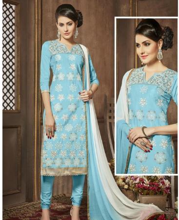 Picture of Ravishing Sky Blue Cotton Salwar Kameez