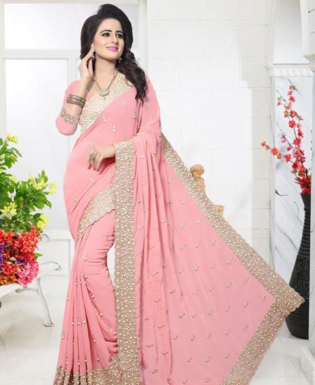 Picture of Classy Baby Pink Georgette Saree