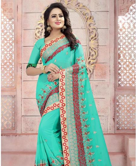 Picture of Elegant Sea Green Georgette Saree