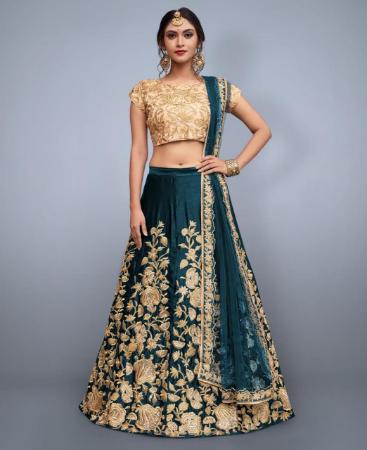 Picture of Good Looking Teal Blue Lehenga Choli