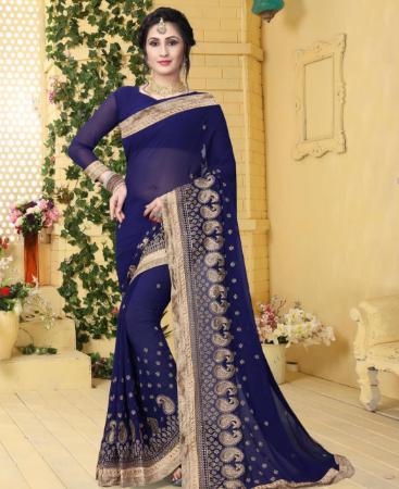 Picture of Splendid Dark Blue Georgette Saree