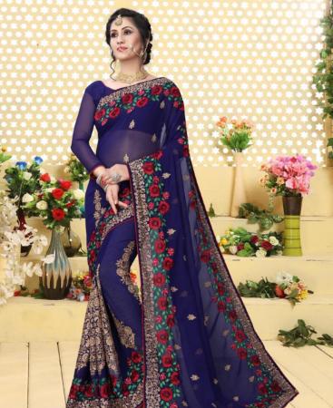 Picture of Magnificent Dark Blue Georgette Saree