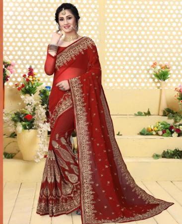 Picture of Well Formed Maroon Georgette Saree