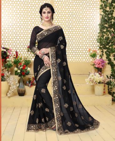 Picture of Well Formed Black Georgette Saree