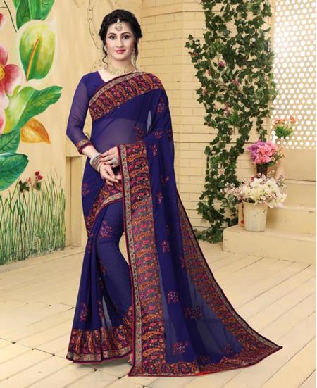 Picture of Exquisite Dark Blue Georgette Saree