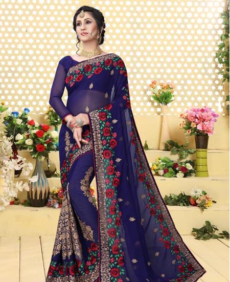 Picture of Magnificent Dark Blue Georgette Saree