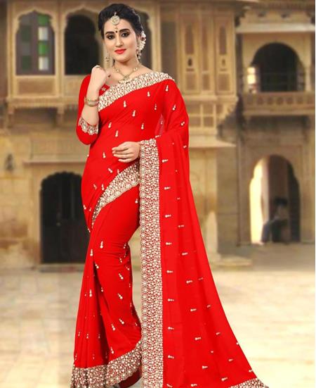 Picture of Well Formed Red Georgette Saree