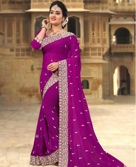 Picture of Shapely Purple Georgette Saree