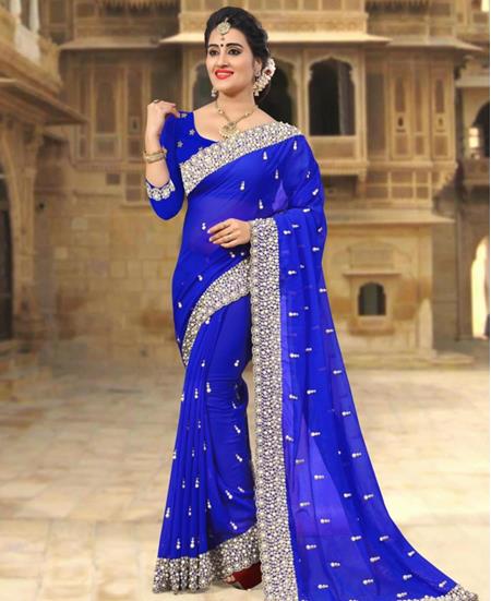 Picture of Ravishing Royal Blue Georgette Saree