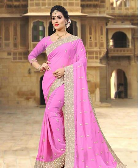 Picture of Superb Powder Pink Georgette Saree