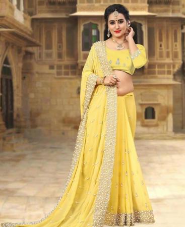 Picture of Sightly Yellow Georgette Saree