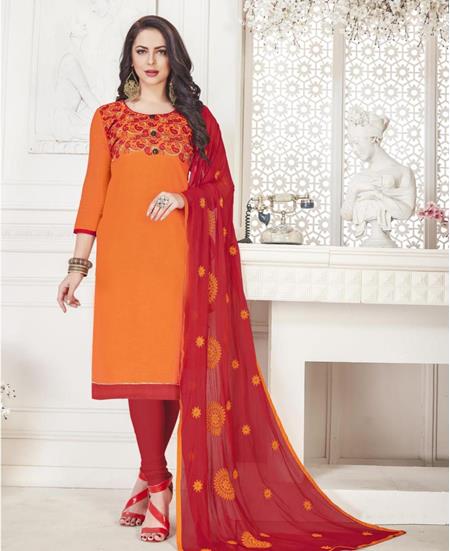 Picture of Graceful Orange Cotton Salwar Kameez