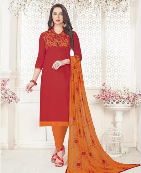 Picture of Graceful Red Cotton Salwar Kameez