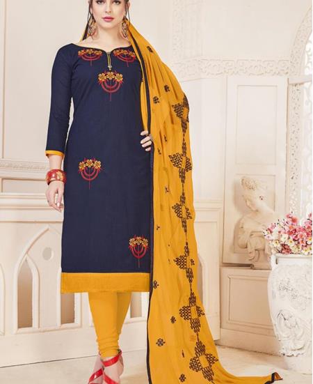 Picture of Excellent Navy Blue Cotton Salwar Kameez