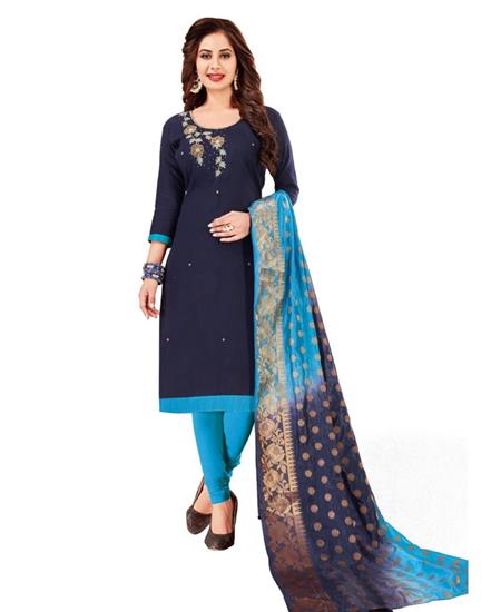 Picture of Enticing Navy Blue Cotton Salwar Kameez