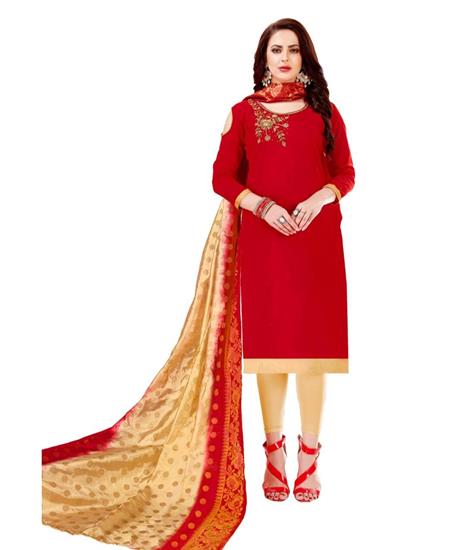 Picture of Shapely Red Cotton Salwar Kameez