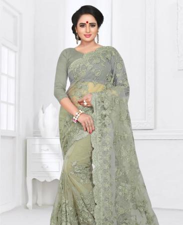 Picture of Good Looking Pastel Green Net Saree