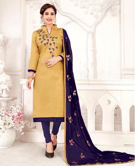 Picture of Ideal Beige Cotton Salwar Kameez