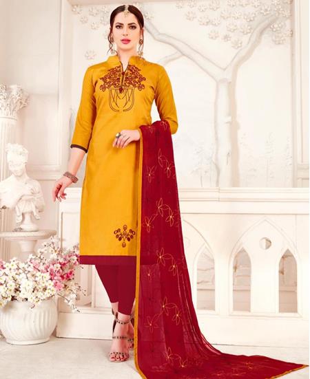 Picture of Grand Musturd Yellow Cotton Salwar Kameez