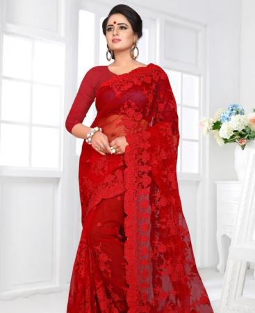 Picture of Sightly Red Net Saree