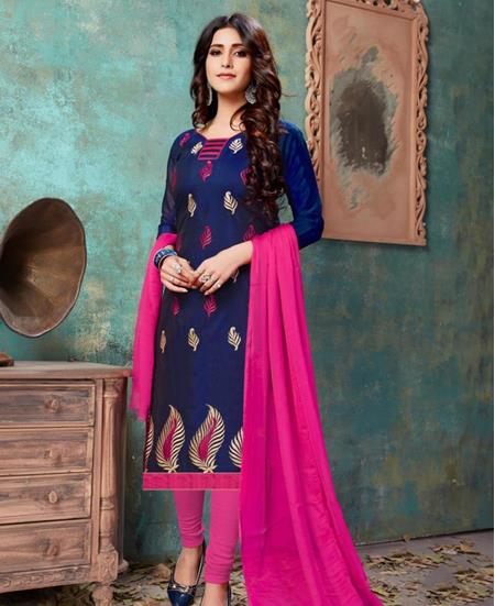 Picture of Graceful Navy Blue Cotton Salwar Kameez