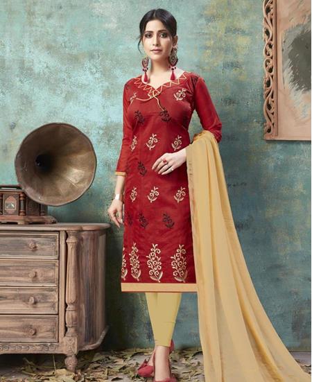 Picture of Shapely Red Cotton Salwar Kameez