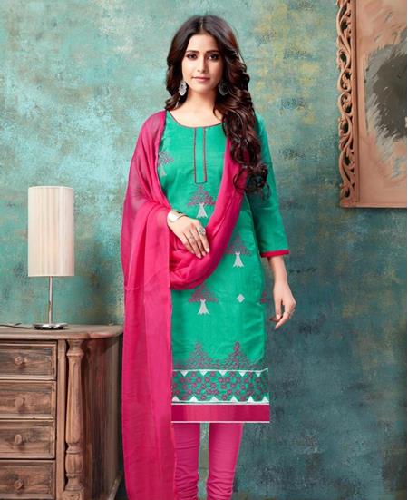 Picture of Beautiful Sea Green Cotton Salwar Kameez