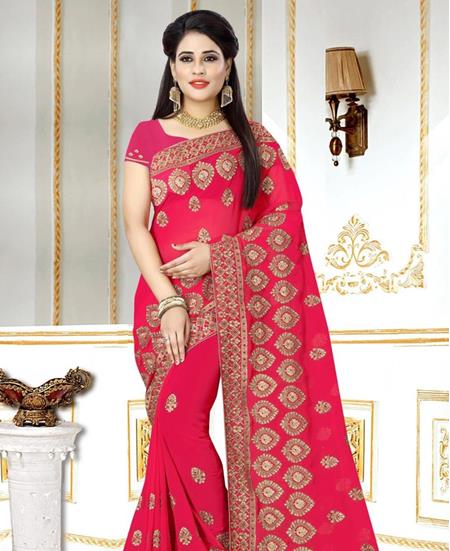 Picture of Well Formed Rani Pink Georgette Saree