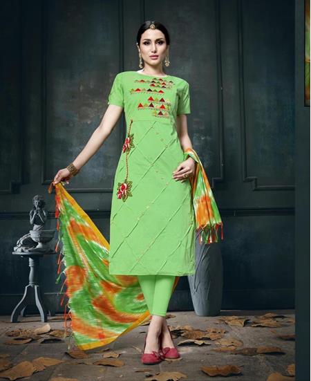 Picture of Pleasing Green Cotton Salwar Kameez