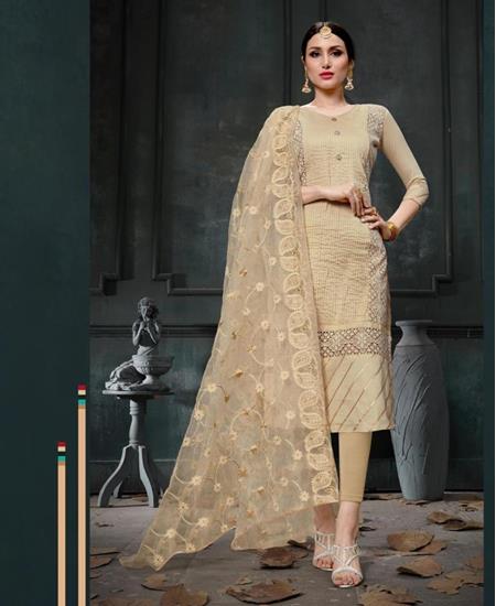 Picture of Exquisite Beige Cotton Salwar Kameez