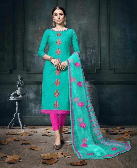 Picture of Amazing Sea Green Cotton Salwar Kameez