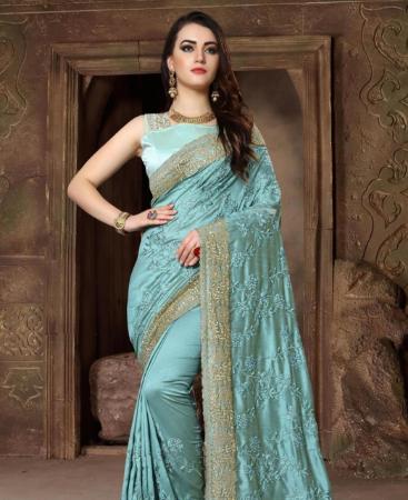 Picture of Beautiful Turquoise Blue Silk Saree