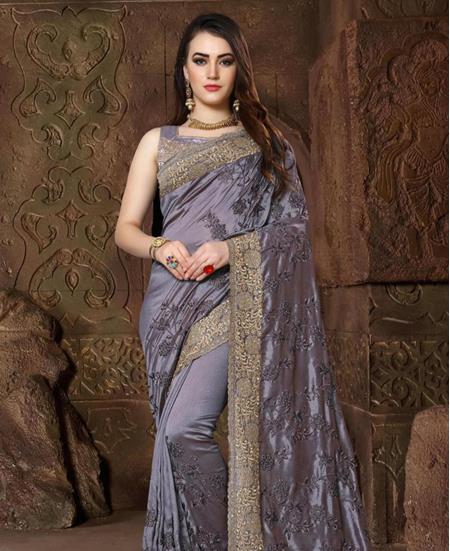 Picture of Grand Dark Grey Silk Saree