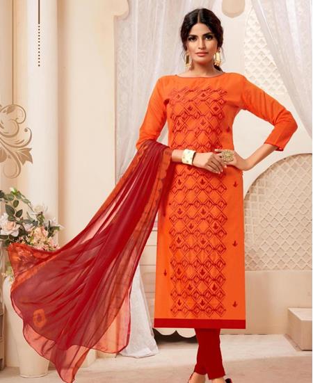 Picture of Comely Orange Cotton Salwar Kameez