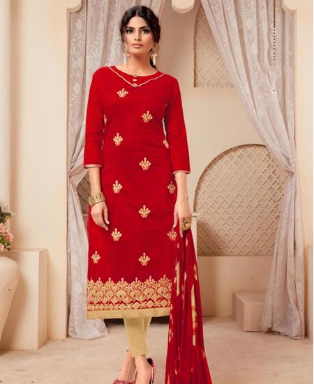 Picture of Well Formed Red Cotton Salwar Kameez