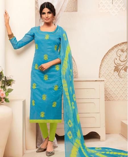 Picture of Appealing Sky Blue Cotton Salwar Kameez