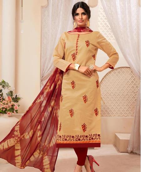 Picture of Gorgeous Beige Cotton Salwar Kameez