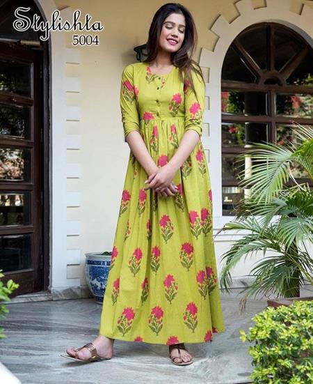 Picture of Resplendent Green Yellow Readymade Gown