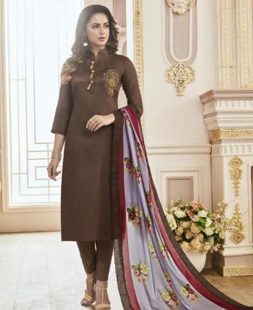 Picture of Ravishing Brown Cotton Salwar Kameez