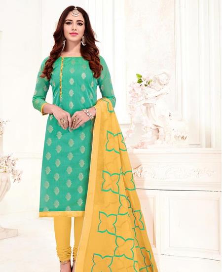 Picture of Pretty Sea Green Cotton Salwar Kameez