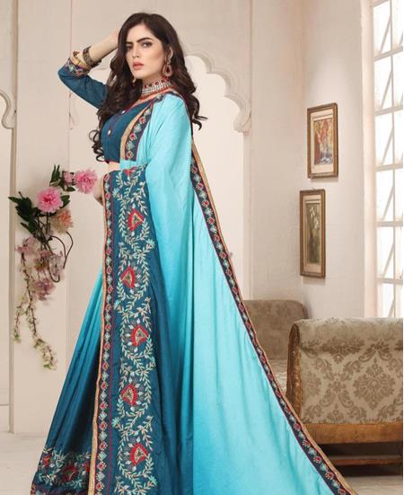 Picture of Superb Light Blue & Blue Designer Saree