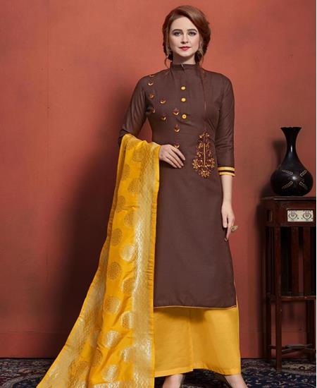 Picture of Fine Brown Cotton Salwar Kameez