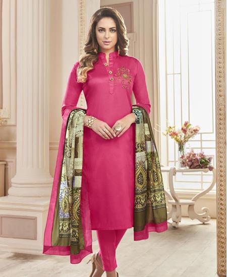 Picture of Excellent Dark Pink Cotton Salwar Kameez